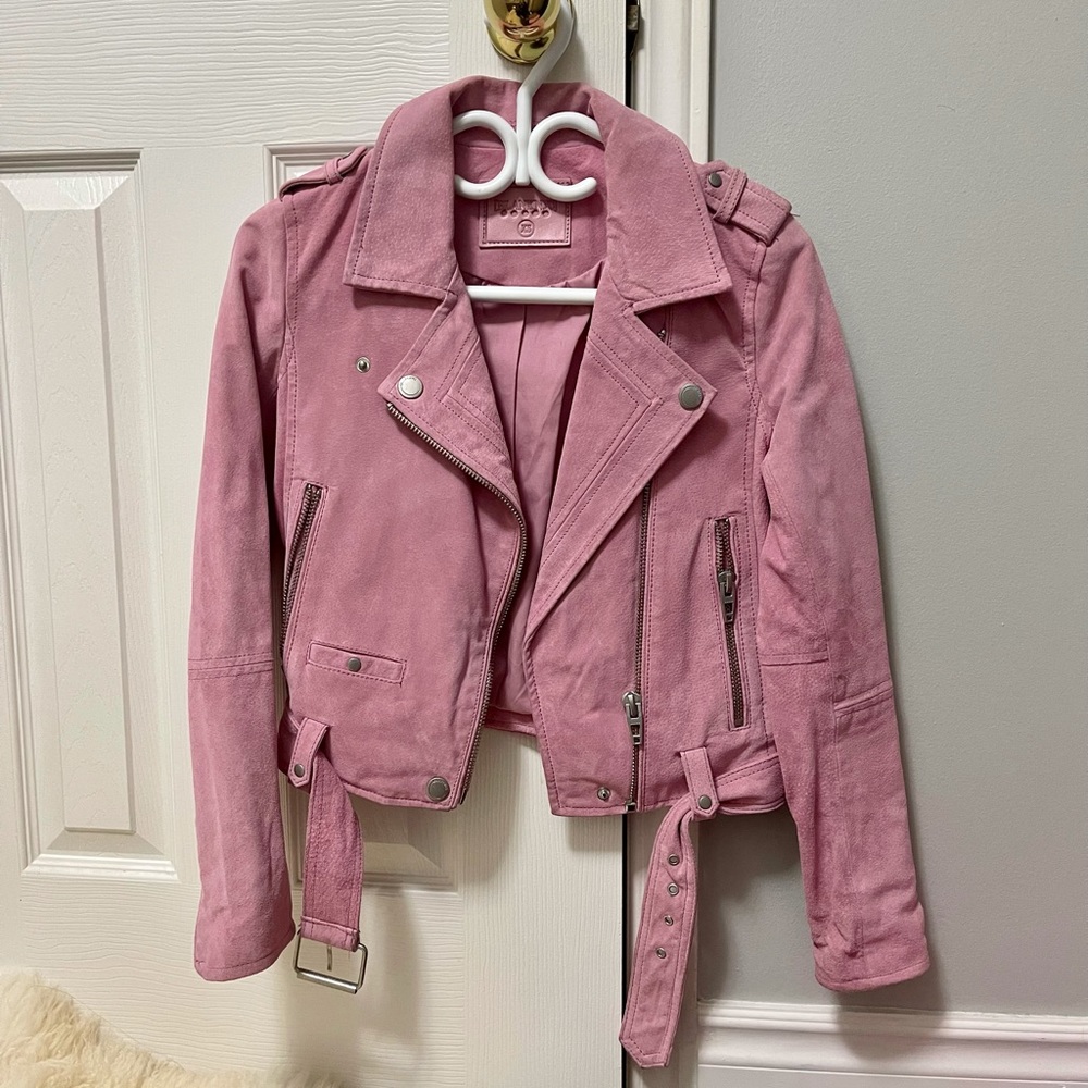 Blank NYC barbie pink suede moto jacket